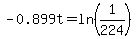 -0.899t+=+ln%281%2F224%29