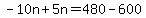 -10n+%2B+5n+=+480+-+600