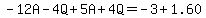 -12A-4Q%2B5A%2B4Q=-3%2B1.60