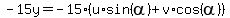 -15y=-15%28u%2Asin%28alpha%29%2Bv%2Acos%28alpha%29%29