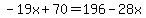 -19x%2B70++=+196-28x