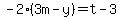 -2%283m-y%29=t-3