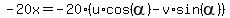 -20x=-20%28u%2Acos%28alpha%29-v%2Asin%28alpha%29%29