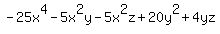 -25x%5E4-5x%5E2y-5x%5E2z%2B20y%5E2%2B4yz