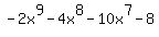 -2x%5E9-4x%5E8-10x%5E7-8