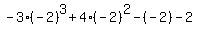 -3%28-2%29%5E3+%2B+4%28-2%29%5E2+-+%28-2%29+-+2