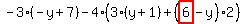 -3%2A%28-y%2B7%29-4%2A%283%2A%28y%2B1%29%2B%28highlight_red%28+6+%29-y%29%2A2%29