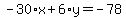 -30%2Ax%2B6%2Ay=-78