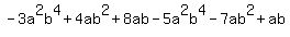 -3a%5E2b%5E4%2B4ab%5E2%2B8ab-5a%5E2b%5E4-7ab%5E2%2Bab