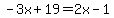 -3x%2B19=2x-1