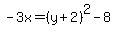 -3x=%28y%2B2%29%5E2-8