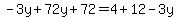-3y%2B72y%2B72=4%2B12-3y