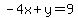-4x%2By+=9