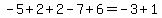 -5+%2B+2++%2B++2++-7+%2B+6++=++-3%2B+1