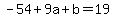 -54%2B9a%2Bb=19