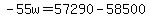-55w=57290-58500