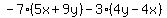 -7%285x%2B9y%29-3%284y-4x%29