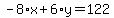-8%2Ax%2B6%2Ay=122