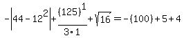 -abs%2844-12%5E2%29%2B%28125%29%5E1%2F3%2F1%2Bsqrt%2816%29=-%28100%29%2B5%2B4