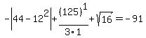 -abs%2844-12%5E2%29%2B%28125%29%5E1%2F3%2F1%2Bsqrt%2816%29=-91