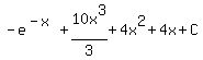 -e%5E%28-x%29+%2B+10x%5E3%2F3+%2B+4x%5E2+%2B+4x+%2B+C