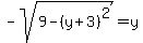 -sqrt%289-%28y%2B3%29%5E2%29=y++