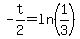 -t%2F2=ln%281%2F3%29