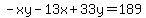 -xy-13x%2B33y=189