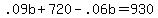 .09b+%2B+720+-+.06b+=+930