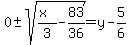 0%2B-sqrt%28%28x%29%2F3-83%2F36%29=y-5%2F6