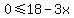 0%3C=18-3x
