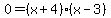 0=%28x%2B4%29%28x-3%29