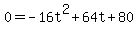 0=+-16t%5E2+%2B+64t+%2B+80+