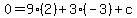 0=+9%282%29+%2B3%28-3%29+%2B+c