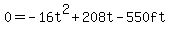 0=-16t%5E2%2B208t-550ft