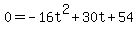 0=-16t%5E2%2B30t%2B54