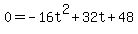 0=-16t%5E2%2B32t%2B48