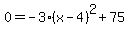 0=-3%28x-4%29%5E2%2B75