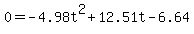 0=-4.98t%5E2%2B12.51t-6.64