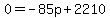 0=-85p%2B2210+