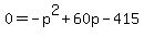 0=-p%5E2%2B60p-415