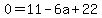 0=11-6a%2B22