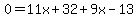 0=11x%2B32%2B9x-13