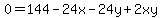 0=144-24x-24y%2B2xy