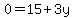0=15%2B3y