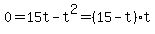 0=15t-t%5E2=%2815-t%29t