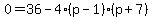 0=36-4%28p-1%29%28p%2B7%29