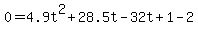 0=4.9t%5E2%2B28.5t-32t%2B1-2
