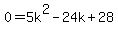 0=5k%5E2-24k%2B28