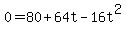 0=80%2B64t-16t%5E2